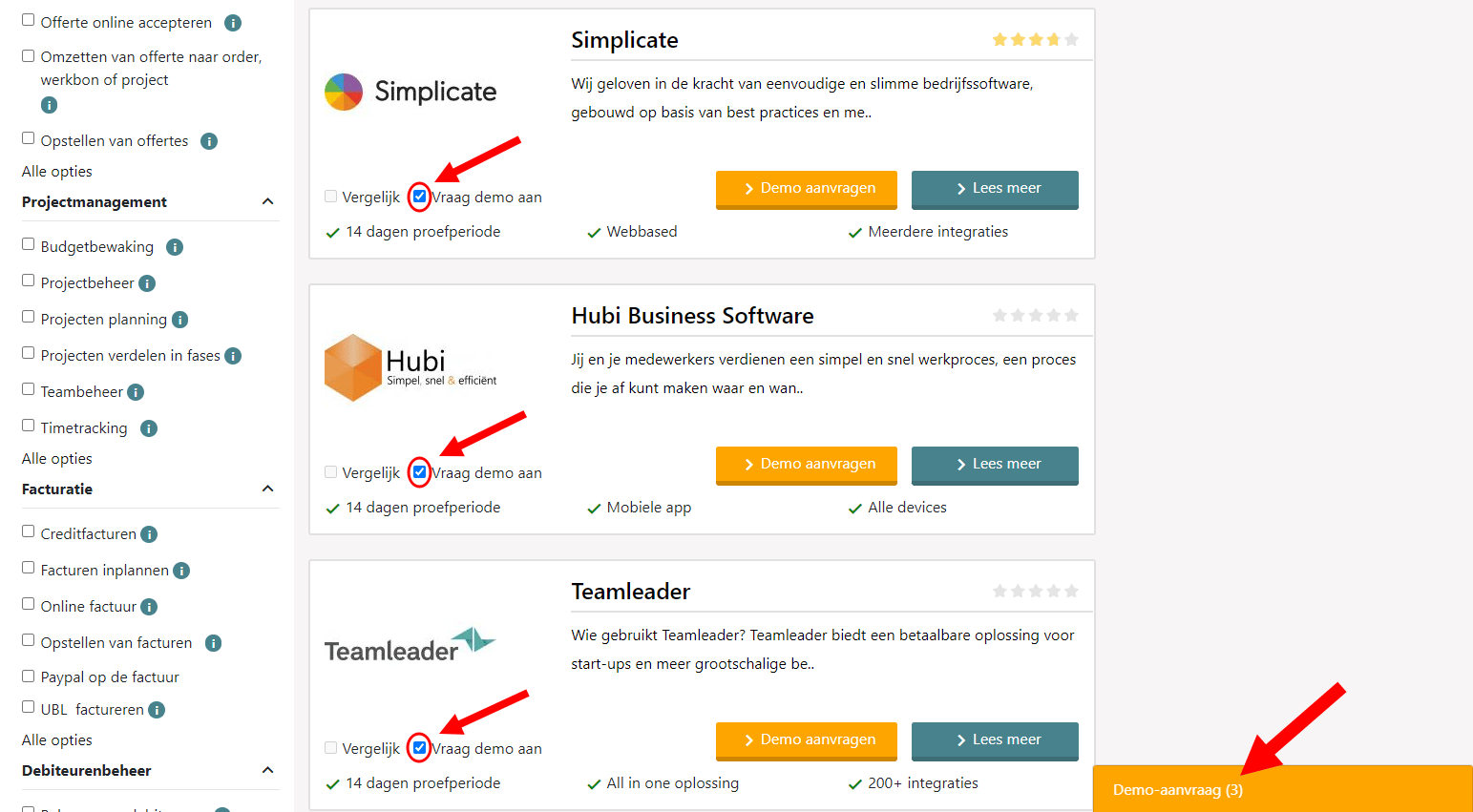 Requesting a software demonstration on a comparison page