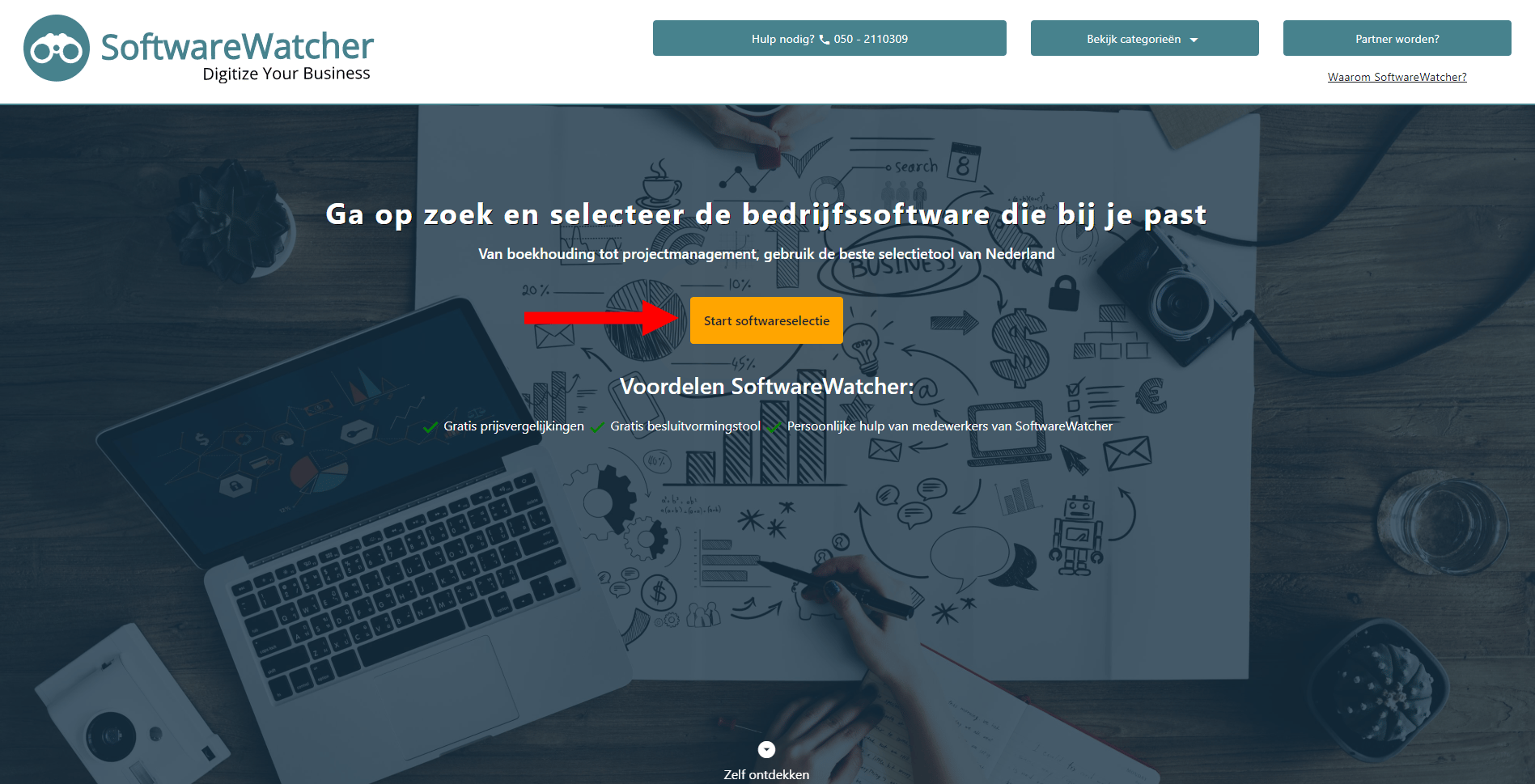 Software selection tool on the homepage