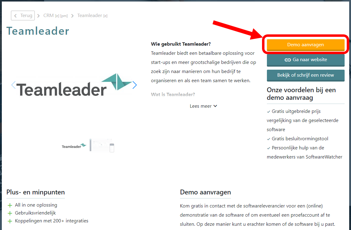 Requesting a software demonstration on a profile page