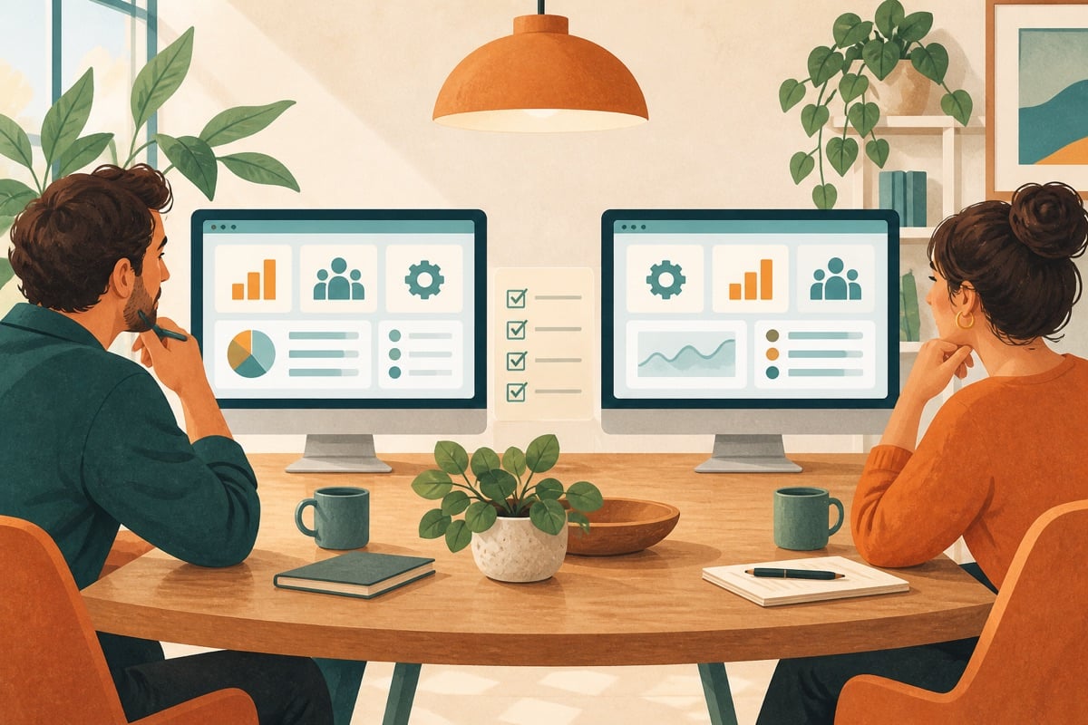 Illustration of two ERP systems presented on equal terms for comparison.
