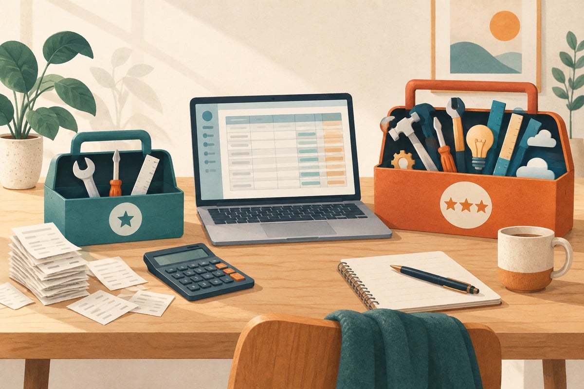 Illustration of an accounting screen with a simple and an extensive toolbox.