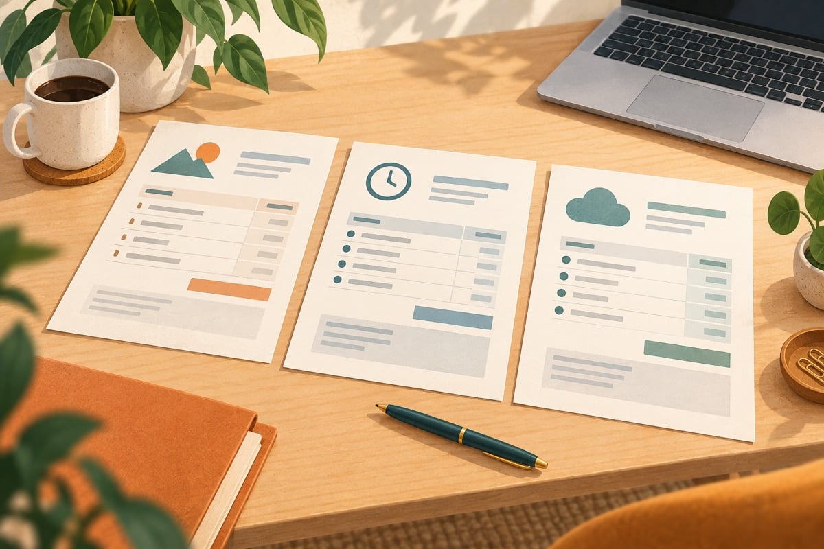 Illustration of three quotation templates for different business services.