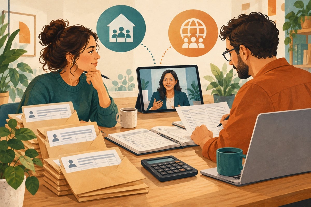 Illustration of payroll being handled in-house or with an external specialist.